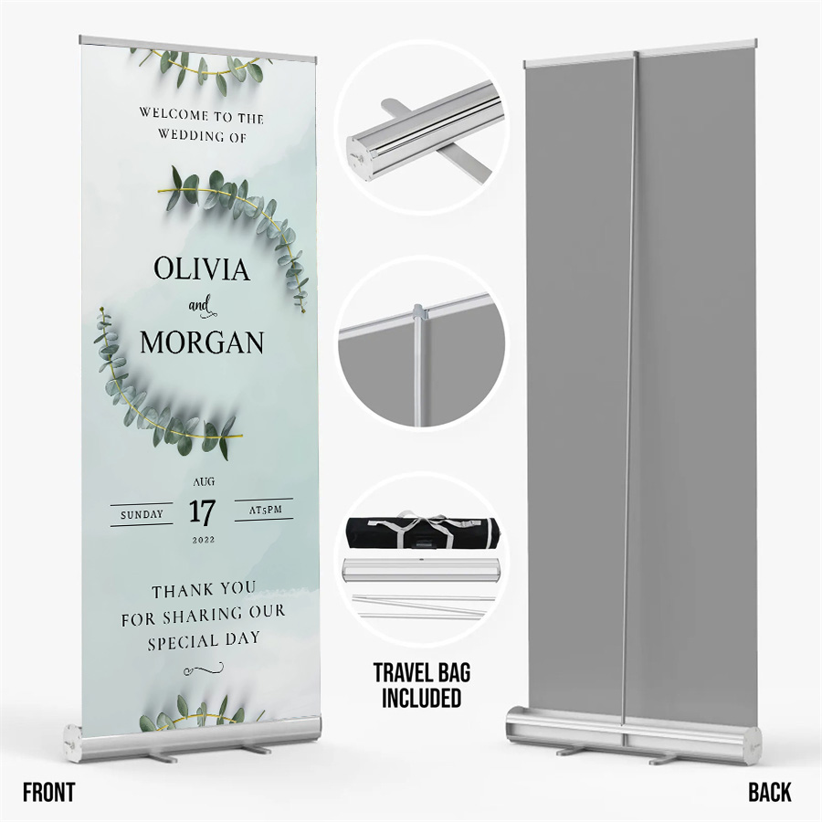 Customized wedding retractable banners - personalized photo wedding welcome signs, reception decorations and background curtains